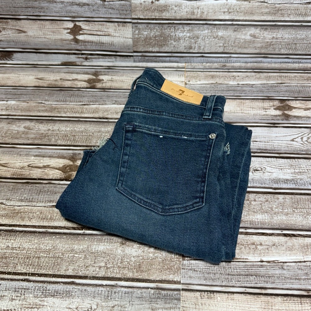 7 For All Mankind Luxe Vintage High Waist Slim Kick Jeans Womens 26 Blue Raw Hem